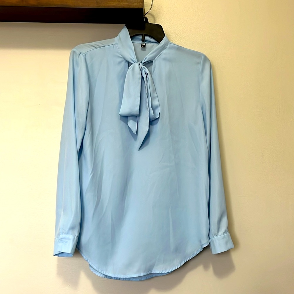 Light blue bow neck blouse